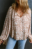 Printed Tie Neck Balloon Sleeve Blouse