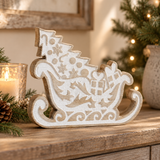 VHC Brands - Wooden Christmas Sleigh White Washed 7x6x1
