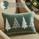 VHC Brands - 4 Christmas Trees Green Velvet Throw Pillow 14x10