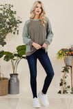 Celeste Full Size High-Low Contrast Round Neck Sweatshirt