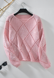 Openwork Sequin Round Neck Long Sleeve Sweater