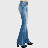 Petra153 - <PETITE SIZE> TZ929MF DISTRESSED MID RISE STRETCH FLARE JEAN: 9/28
