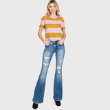 Petra153 - <PETITE SIZE> TZ929MF DISTRESSED MID RISE STRETCH FLARE JEAN: 5/26
