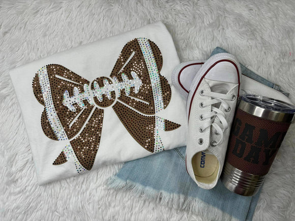 MidWest Tees - Football Cheer Bow Spangle: White / M / Short Sleeve