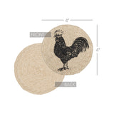 VHC Brands - Rooster Braided Coasters 4" Set of 6 Sawyer Mill Charcoal