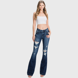 Petra153 - T929MF-MD (OPEN PACK) DISTRESSED MID RISE STRETCH FLARE: 13/30