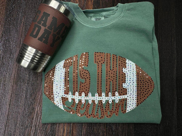 MidWest Tees - Tis The Season Football Spangle Comfort Colors: Light Green / M / CC1717