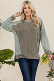 Celeste Full Size High-Low Contrast Round Neck Sweatshirt