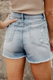 Raw Hem Denim Shorts with Pockets