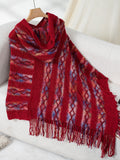 Fringe Contrast Hooded Poncho