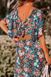 Tied Printed Round Neck Half Sleeve Dress