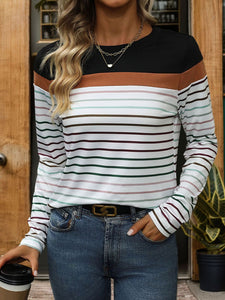 Striped Round Neck Long Sleeve T-Shirt