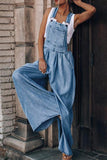 Distressed Wide Leg Denim Overalls