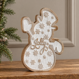 VHC Brands - White Wooden Snowman Christmas Decor 8"