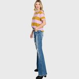 Petra153 - <PETITE SIZE> TZ929MF DISTRESSED MID RISE STRETCH FLARE JEAN: 11/29