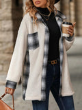 Plaid Button Up Long Sleeve Fuzzy Outerwear