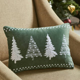 VHC Brands - 4 Christmas Trees Green Velvet Throw Pillow 14x10