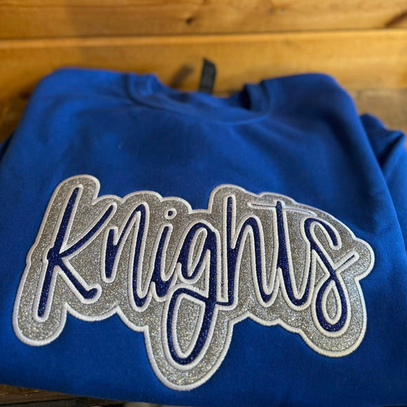 Knights glitter script crew embroidered