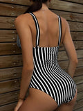 Striped Plunge Sleeveless One-Piece Swimwear