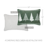VHC Brands - 4 Christmas Trees Green Velvet Throw Pillow 14x10