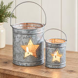 VHC Brands - Star Galvanized Metal Votive Candle Holder Set 2pc