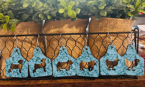 Southern Attitude Designs Inc - Show Tag Earrings: Turquoise Pig