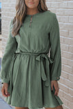 Round Neck Long Sleeve Tie Waist Dress