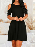 Round Neck Cold Shoulder Short Sleeve Dress