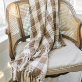 VHC Brands - Cocoa Brown Heritage Check Throw Blanket with Fringe 50x60