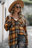 Drawstring Plaid Long Sleeve Hooded Shacket