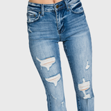 Petra153 - <PETITE SIZE> TZ929MF DISTRESSED MID RISE STRETCH FLARE JEAN: 9/28