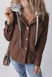 Drawstring Button Up Long Sleeve Hooded Jacket