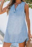 Notched Sleeveless Denim Dress