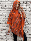 Fringe Contrast Hooded Poncho