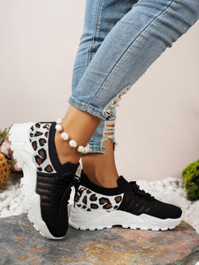 Cutout Leopard Lace Up Mesh Athletic