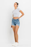 Lovervet Stepped Waist Raw Hem Denim Shorts