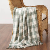 VHC Brands - Pistachio Green Check Woven Throw Blanket with Fringe 50x60
