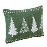 VHC Brands - 4 Christmas Trees Green Velvet Throw Pillow 14x10