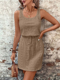 Eyelet Drawstring Round Neck Sleeveless Dress