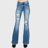 Petra153 - <PETITE SIZE> TZ929MF DISTRESSED MID RISE STRETCH FLARE JEAN: 7/27