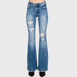 Petra153 - <PETITE SIZE> TZ929MF DISTRESSED MID RISE STRETCH FLARE JEAN: 5/26
