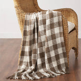 VHC Brands - Cocoa Brown Heritage Check Throw Blanket with Fringe 50x60