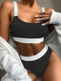 Contrast Scoop Neck Wide Strap Two-Piece Swim Set