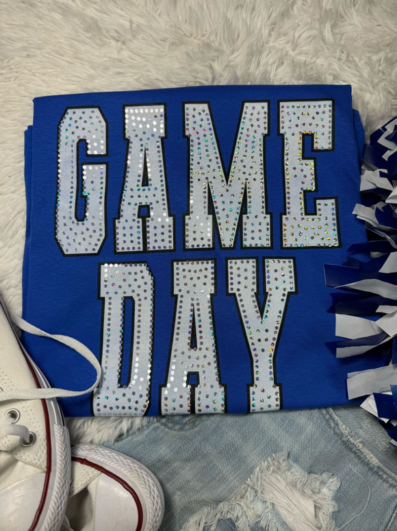 MidWest Tees - Game Day White Black Spangle: Royal / S / Short Sleeve