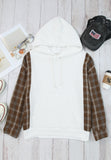 Waffle Knit Plaid Long Sleeve Kangaroo Pocket Hoodie