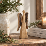 VHC Brands - Natural and Dark Wooden Angel Small 9.5x4x1.5