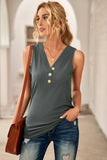 Ribbed Buttoned V-neck Tank