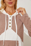 Color Block Drawstring Half Button Hoodie