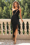 Fringed Asymmetrical Hem One-Shoulder Dress