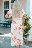 Floral Side Slit Cuffed Sleeve Midi Dress